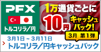 PFX トルコリラ/円キャッシュバックキャンペーン 3月第1弾(2022年)