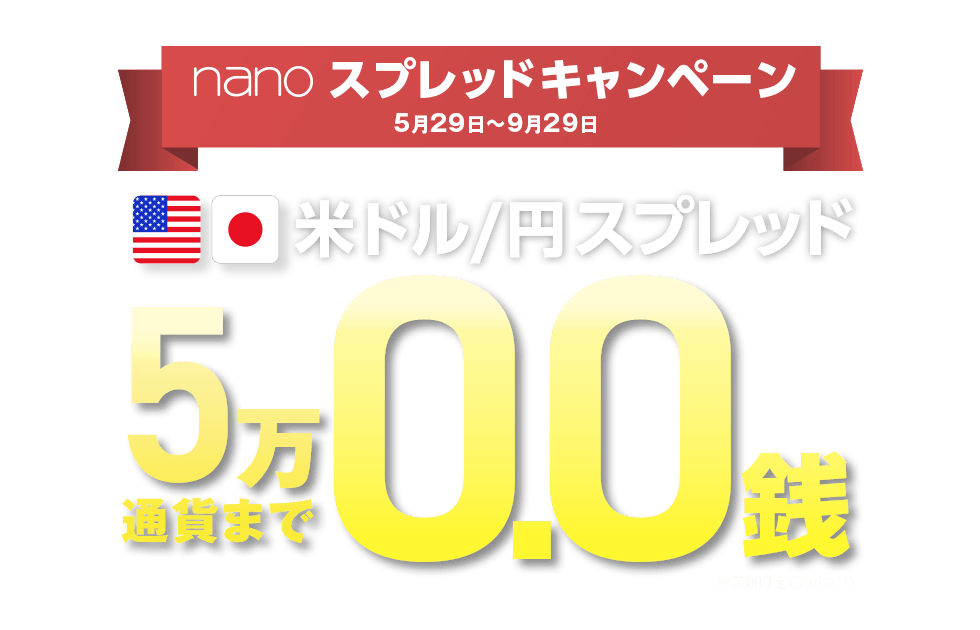 nano米ドル/円 5万通貨まで24時間スプレッド0.0銭キャンペーン