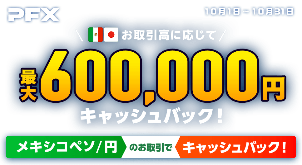 PFXメキシコペソ/円キャッシュバックキャンペーン(2024年10月)