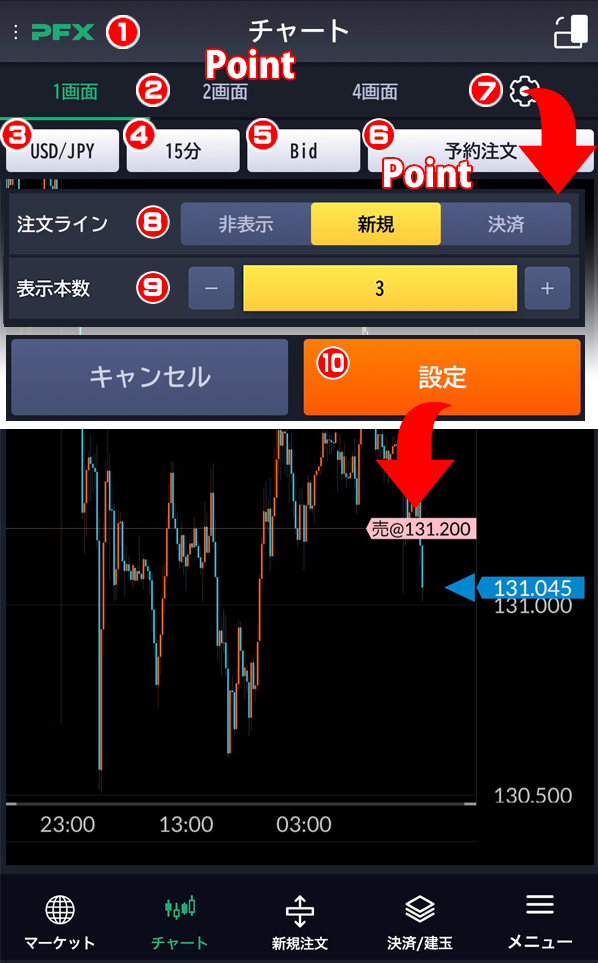 注文ライン設定画面
