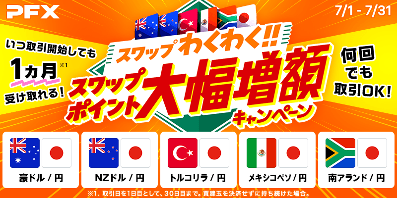 期間中、いつ取引開始しても1ヵ月もらえる!スワップポイント大幅増額キャンペーン