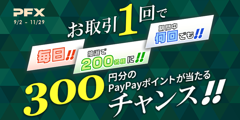 お取引1回で、毎日200名様に300円分のPayPayポイントが当たるチャンス!