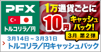 PFX トルコリラ/円キャッシュバックキャンペーン 3月第2弾(2022年)
